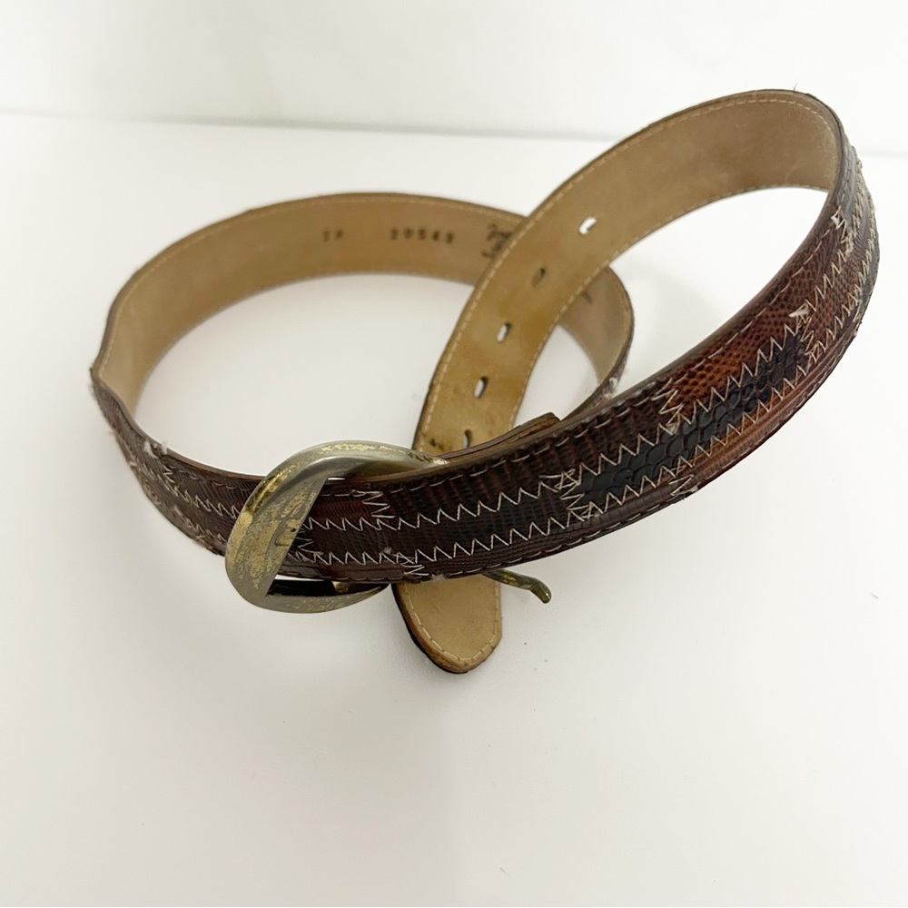 Tony Lama Brown Patchwork Reptile Leather Belt Size 38